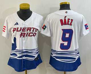 Women%27s Puerto Rico Baseball #9 Javier Baez White 2023 World Baseball Classic Stitched Jersey->2023 world baseball classic->MLB Jersey